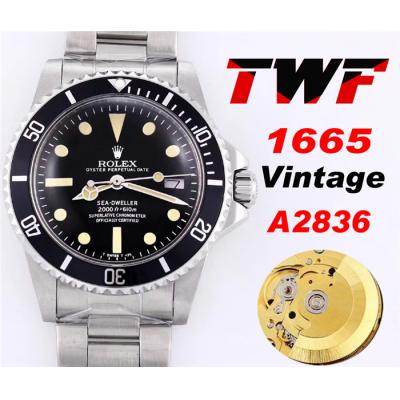 TWF Deeep Sea-Dweller 1665 A2836 Automatic Mens Watch Black Dial Steel Bracelet Vintage Timepieces Version