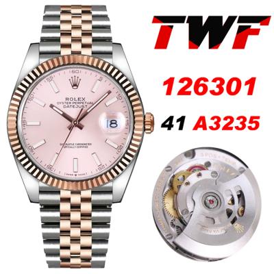 TWF Datejust 41 126334 A3235 Automatic Mens Watch Two Tonr RG Pink Dial 904L Steel Jubilee Bracelet Best Edition