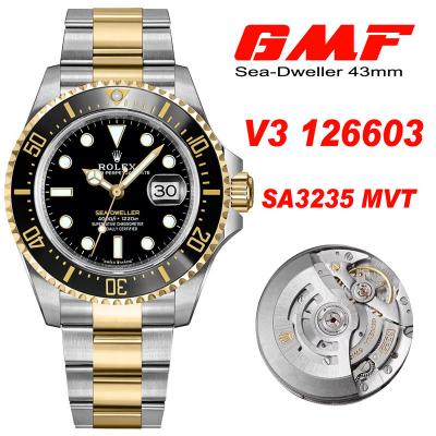 GMF V3 Sea-Dweller 126603 SA3235 Automatic Mens WatchYellow Rolesor Ceramic Bezel Black Dial 904L SS Bracelet Best Edi