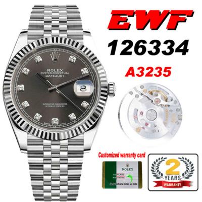 EWF Datejust 41 126334 A3235 Automatic Mens Watch Gray Diamonds Dial SS Jubilee Bracelet Best Edition