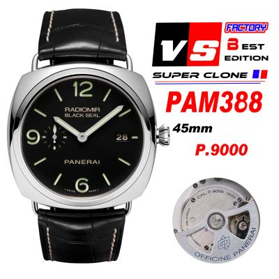 PAM00388 Radiomir Black Seal 3 Days P9000 Automatic Mens Watch VSF V2 1:1 Best Edition Black Dial Black Leather Strap