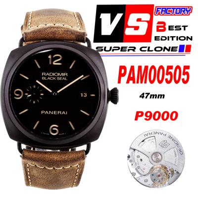 PAM00505 Radiomir Black Seal 3 Days P9000 Automatic Mens Watch VSF V2 1:1 Best Edition Brown Asso Strap