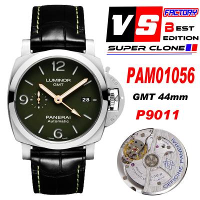 PAM01056 Luminor 1950 GMT P9011 Automatic Mens Watch VSF 1:1 Best Edition Green Dial Black Leather Strap