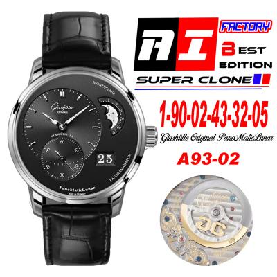 PanoMaticLunar MoonPhase A93-02 Automatic Mens Watch 1-90-02-43-32-05 AIF Steel Black Dial LeatherBest Edition