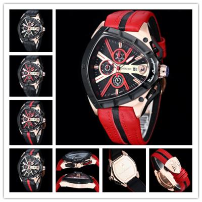 TONINO LAMBORGHINI Spyder 9004 Quartz Chronograph Mens Watch Rose Gold Black BezelRed Leather Stopwatch