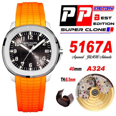 Aquanaut 5167A A324 Automatic Mens Watch Best Edition PPF Steel Case Gray Embosse Dial Orange Rubber Strap CHS