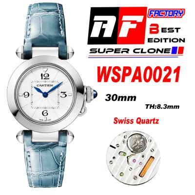 Pasha WSPA0021 Swiss Quartz Womens Watch Best Edition AF 30mm White Textured Dial Blue Leather Strap