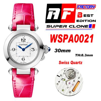 Pasha WSPA0021 Swiss Quartz Womens Watch Best Edition AF 30mm White Textured Dial Red Leather Strap