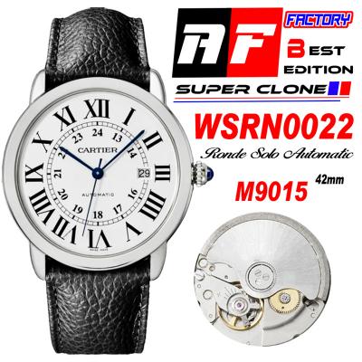 Ronde Solo WSRN0022 M9015 Automatic Mens Watch Best Edition AF 42mm Steel Case White Dial Black Leather