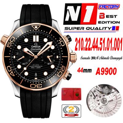 Seamaster 300M A9900 Automatic Chronograph Mens Watch Best Edition N1F 44mm Steel RG Black Dial Rubber CHS