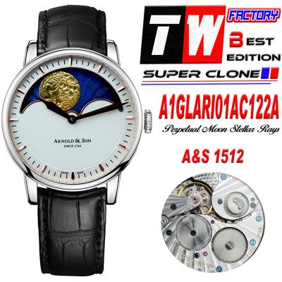 Arnold&Son HM Perpetual Moon Stellar Rays A&S1512 Hand Wound Mechanical Mens Watch Steel Case Silver Dial Black Leather