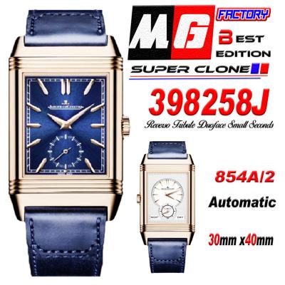 Reverso Classic 398258J Duoface Small Seconds 854A Automatic Mens Watch Best Edition MGF RG Blue Silver Dial