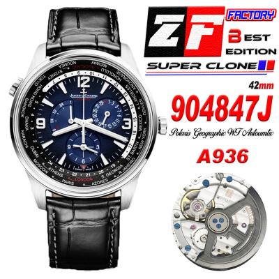 Polaris Geographic WT 904847J JLC Cal.936A Automatic Mens Watch Best Edition ZF 42 GMT Power Reserve Steel D-Blue Dial