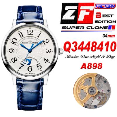 Rendez-Vous Night & Day Q3448410 A898 Moon Phase Automatic Womens Watch Best Edition ZF 34 Steel White Dial Leather