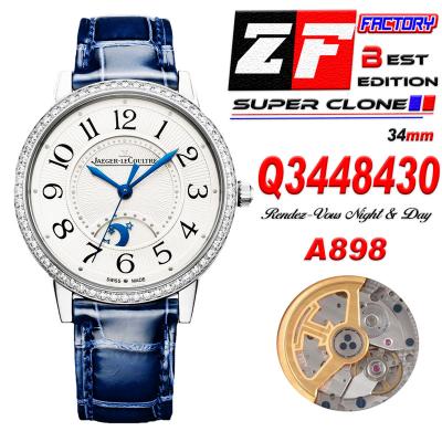 Rendez-Vous Night & Day Q3448430 A898 Moon Phase Automatic Womens Watch Best Edition ZF 34 Diamond Bezel White Dial