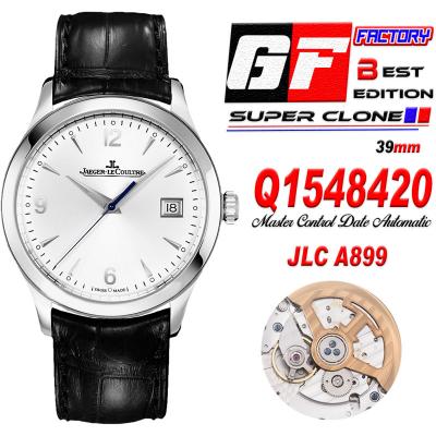 Master Control Date Q1548420A899 Automatic Mens Watch Best Edition GF Steel Silver Dial Black Leather Strap CHS