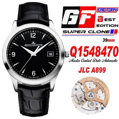 Master Control Date Q1548470 A899 Automatic Mens Watch Best Edition GF Steel Black Dial Black Leather Strap CHS