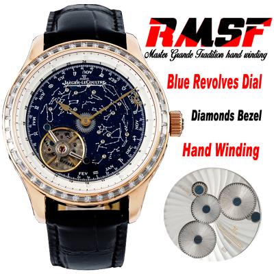 Master Grande Tradition Mechanical Hand Winding Mens WatchBest Edition RMF 43 RG Diamonds Bezel Revolves Dial Leather