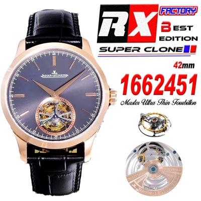 Master Ultra Thin Real Tourbillon 1662451 Mechanical Hand Winding Mens Watch Best Edition RXF 42 RG Gray Dial Leather