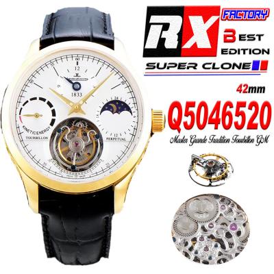 Master Grande Tradition Real Tourbillon Mechanical Hand Winding Mens Watch Moon Phase Best Edition RXF 42 YG White Dial