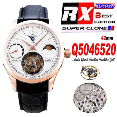 Master Grande Tradition Real Tourbillon Mechanical Hand Winding Mens Watch Moon Phase Best Edition RXF 42 RG White Dial