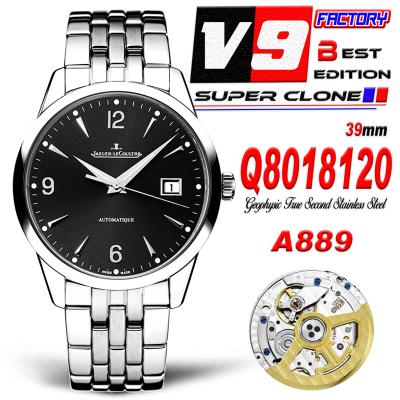 Geophysic True Second Q8018120 A899 Automatic Mens Watch Best Edition V9F 39mmBlack Dial SS Bracelet CHS