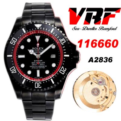 VRF Sea-Dweller 116660 Bamford PVD A2836 Autoamtic Mens WatchBlack Dial on SS Bracelet MAX Best Edition