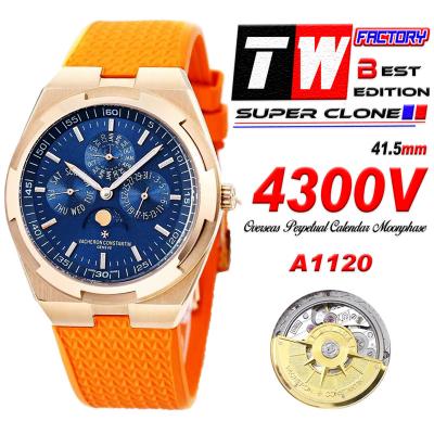 Overseas Perpetual Calendar Moonphase43200V A1120 Automatic Mens Watch Best Edition TWF RG Blue Dial Rubber CHS