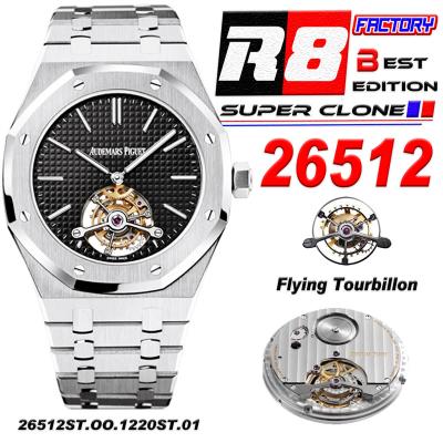 Royal Oak 26512Extra Thin Hand Winding Tourbillon Mens Watch Best Edition R8F 41 Black Dial SS Bracelet CHS