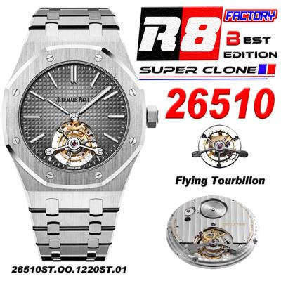 Royal Oak 26510Extra Thin Hand Winding Tourbillon Mens Watch Best Edition R8F 41 Gray Dial SS Bracelet CHS
