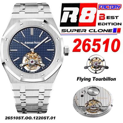 Royal Oak 26510Extra Thin Hand Winding Tourbillon Mens Watch Best Edition R8F 41 Blue Dial SS Bracelet CHS
